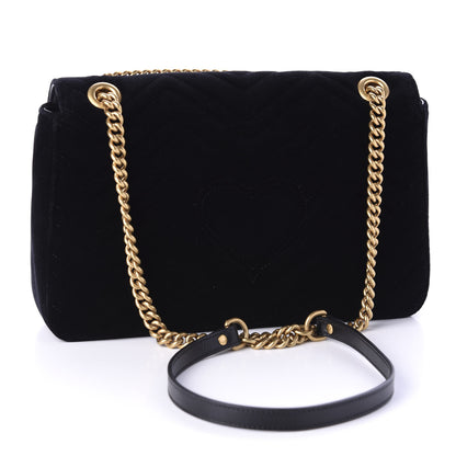 Gucci Velvet Matelasse Loved Embroidered Medium GG Marmont Shoulder Bag Black 3 of 10