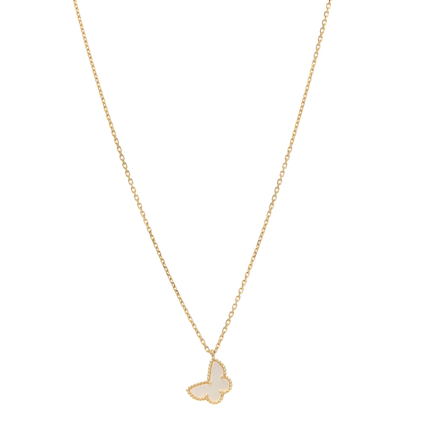18K Yellow Gold Mother of Pearl Sweet Alhambra Butterfly Pendant Necklace