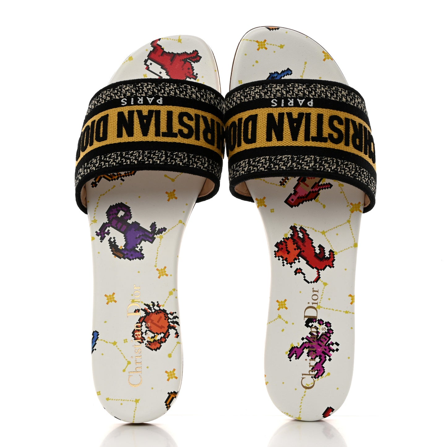 Canvas Embroidered Zodiac Mules Slide Sandals 38 White Multi