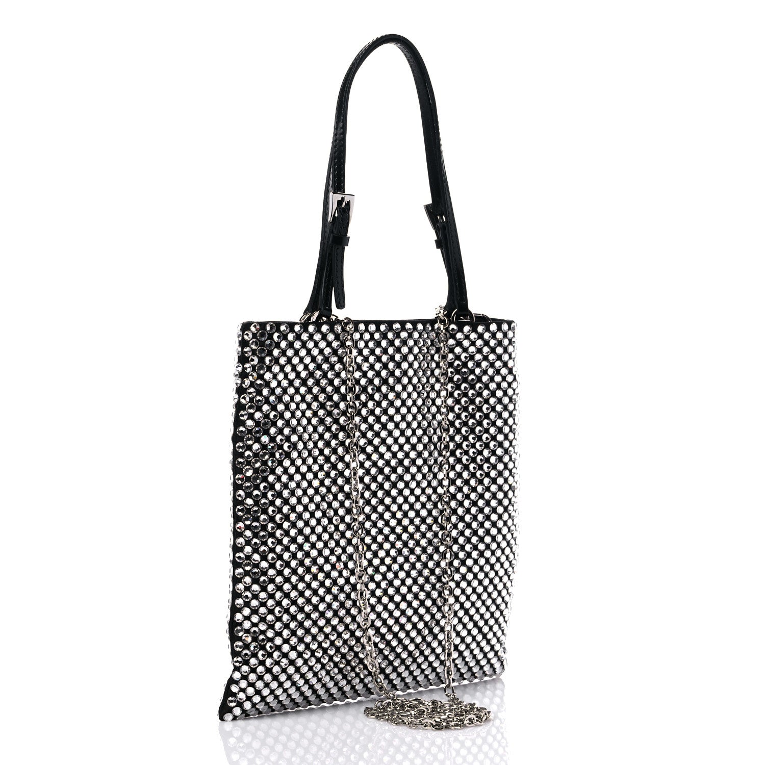 Prada Satin Crystal Metal Triangle Logo Chain Crossbody Handbag Cristal 3 of 8