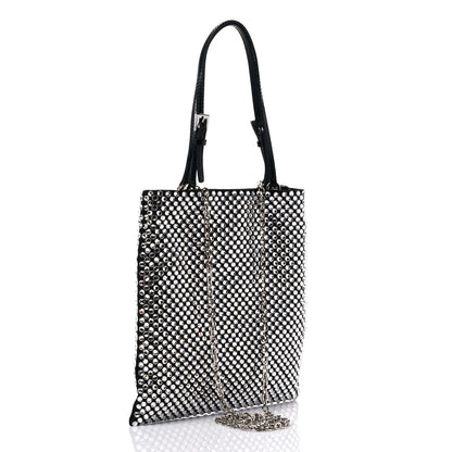 Prada Satin Crystal Metal Triangle Logo Chain Crossbody Handbag Cristal 3 of 8