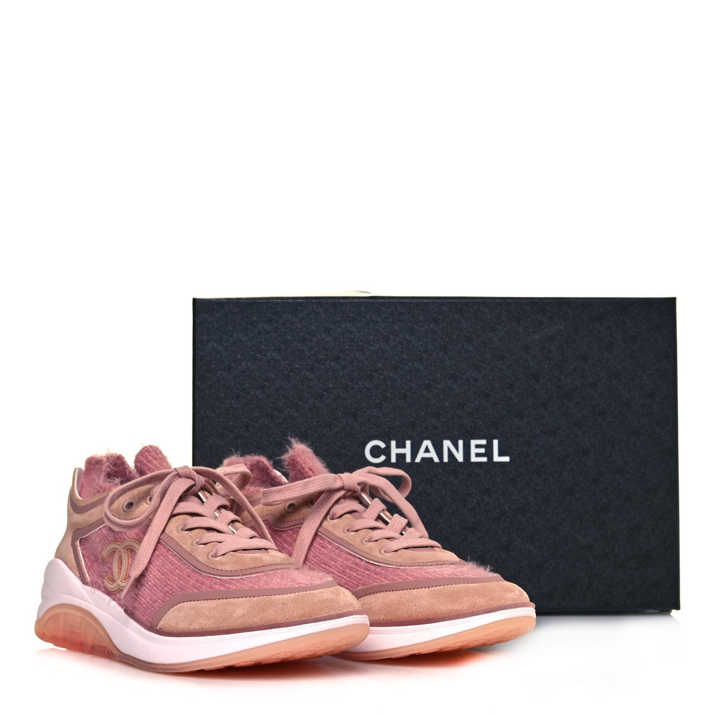 Suede Calfskin Stretch Fabric CC Sneakers 37 Pink