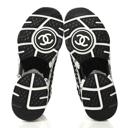 Chanel Nylon Suede Calfskin Printed CC Sneakers 39 White Black 5 of 8