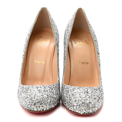 Christian Louboutin Glitter Canvas Aliglitter Fifille 100 Pumps 37 Silver 3 of 9