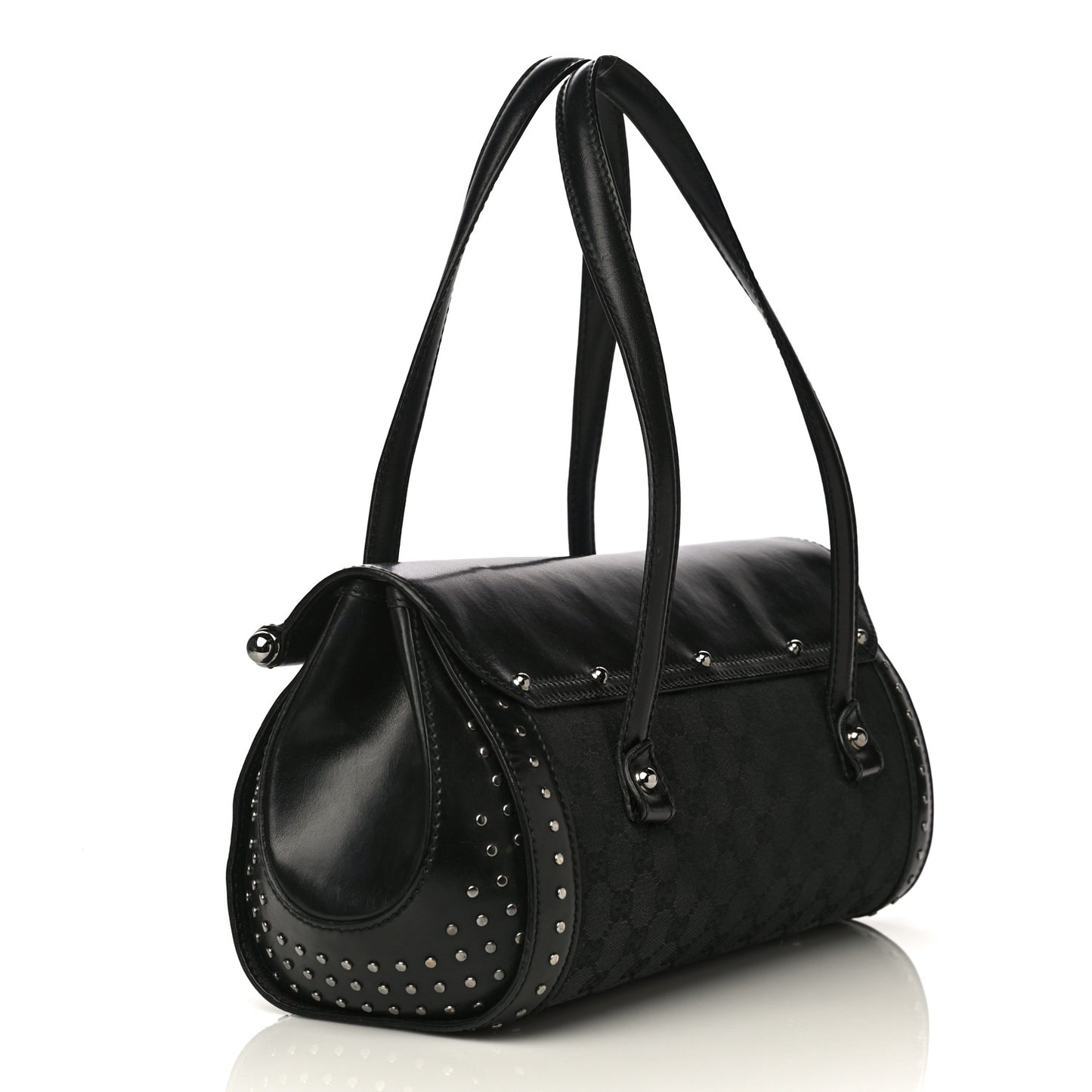 Monogram Studded Bamboo Bullet Satchel Black