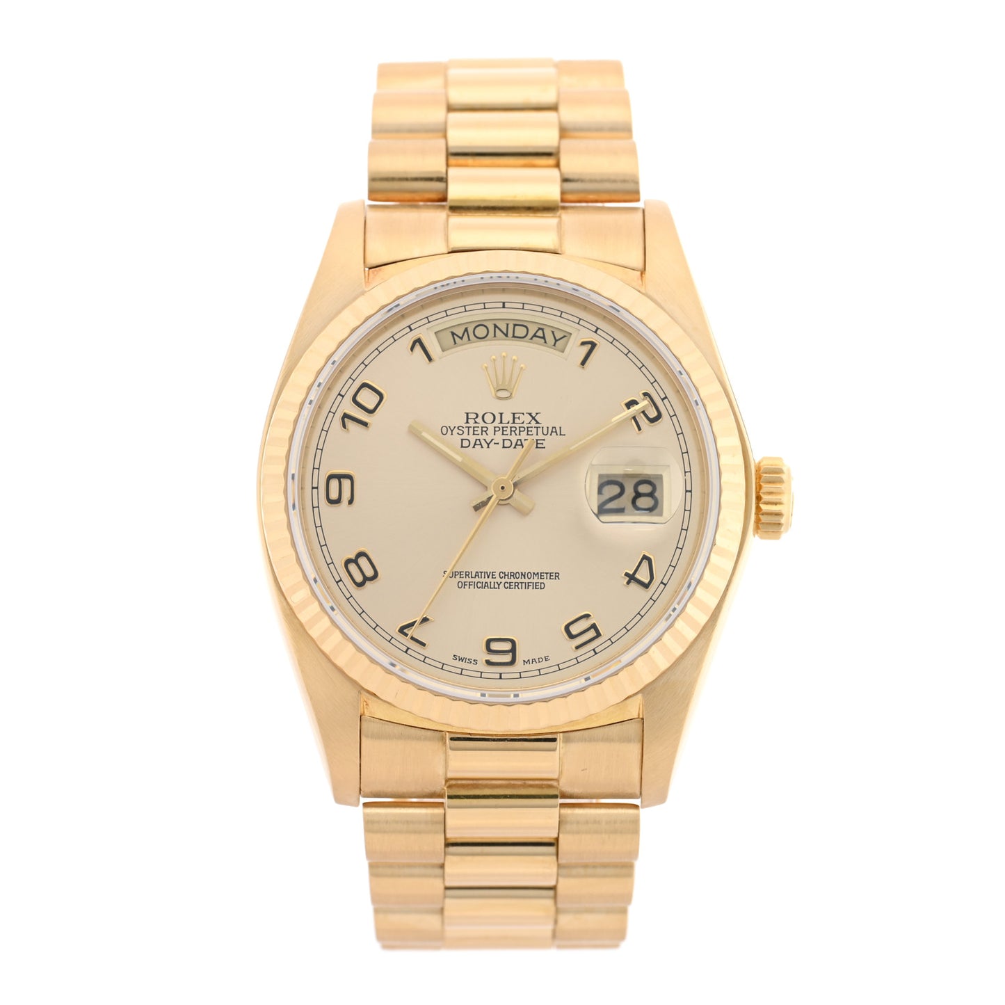 18K Yellow Gold 36mm Oyster Perpetual Day-Date President Watch Champagne 18038