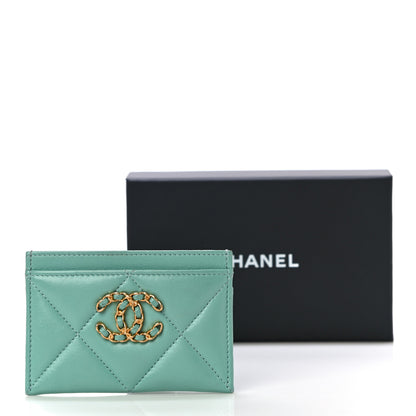Chanel Shiny Goatskin Quilted Chanel 19 Card Holder Turquoise 12 of 12