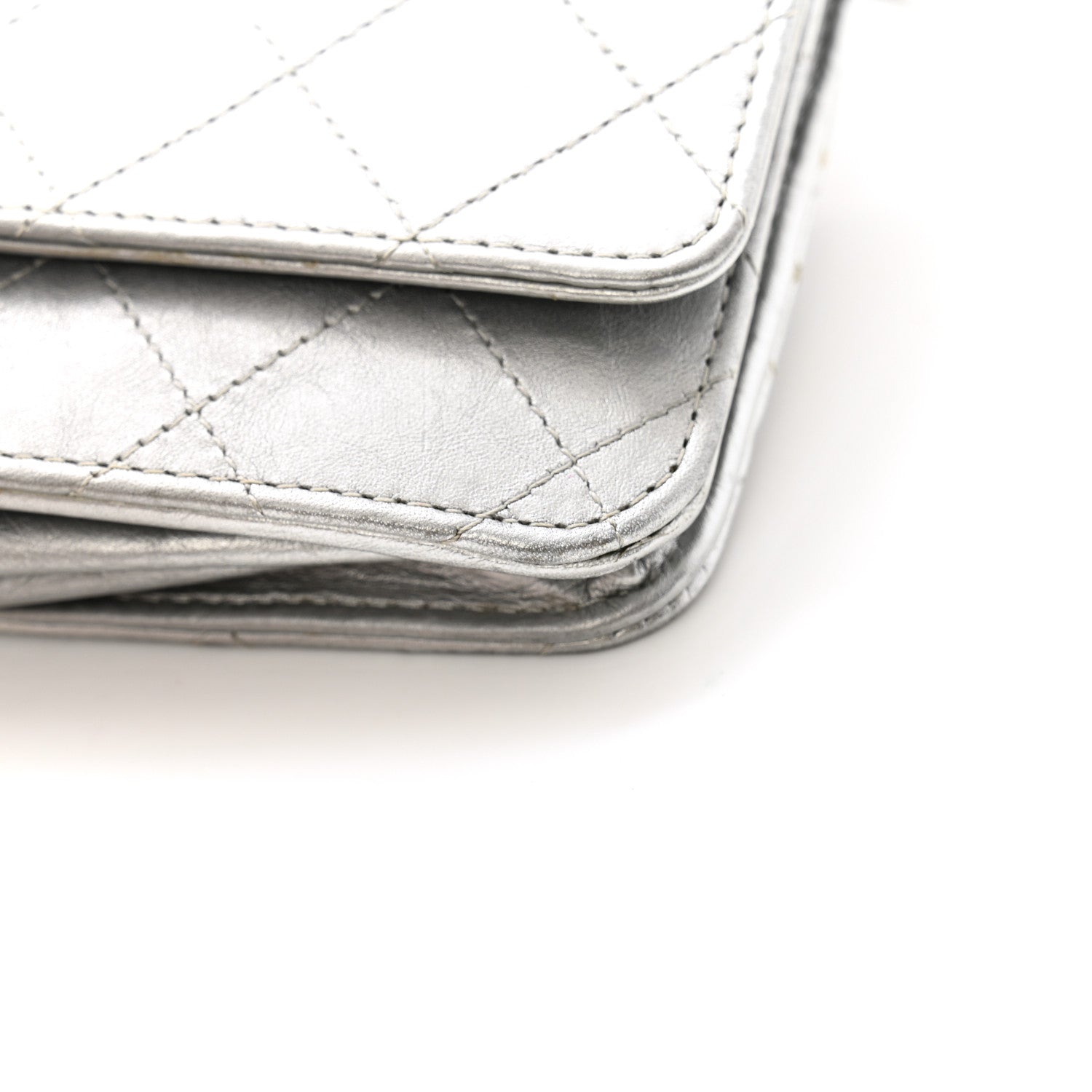 Chanel Metallic Aged Calfskin Quilted Wallet on Chain WOC Silver 12 of 14