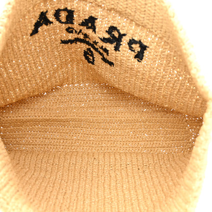Prada Yarn Raffia Effect Crochet Embroidered Logo Tote Naturale 5 of 9