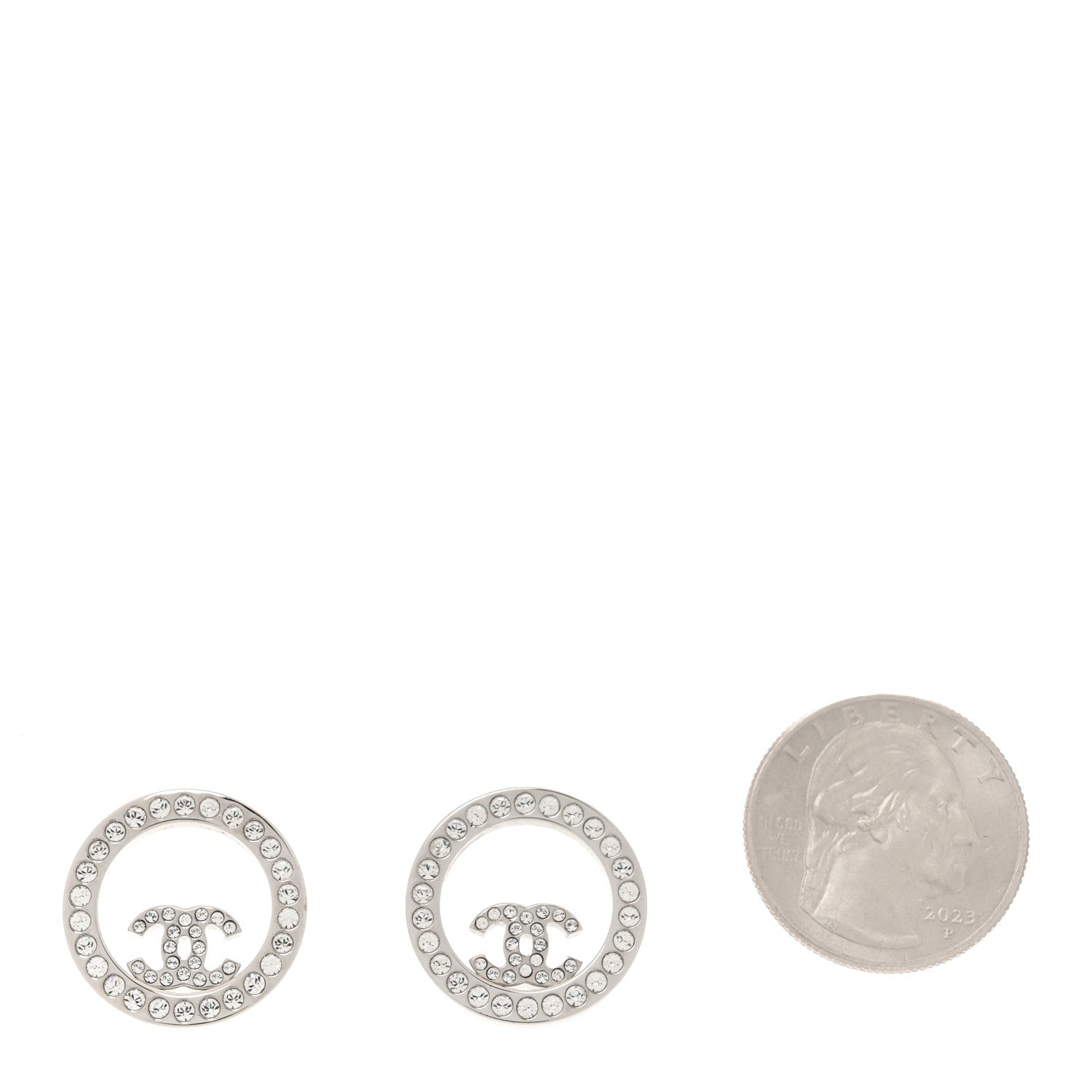 Chanel Crystal CC Round Earrings Silver 2 of 5
