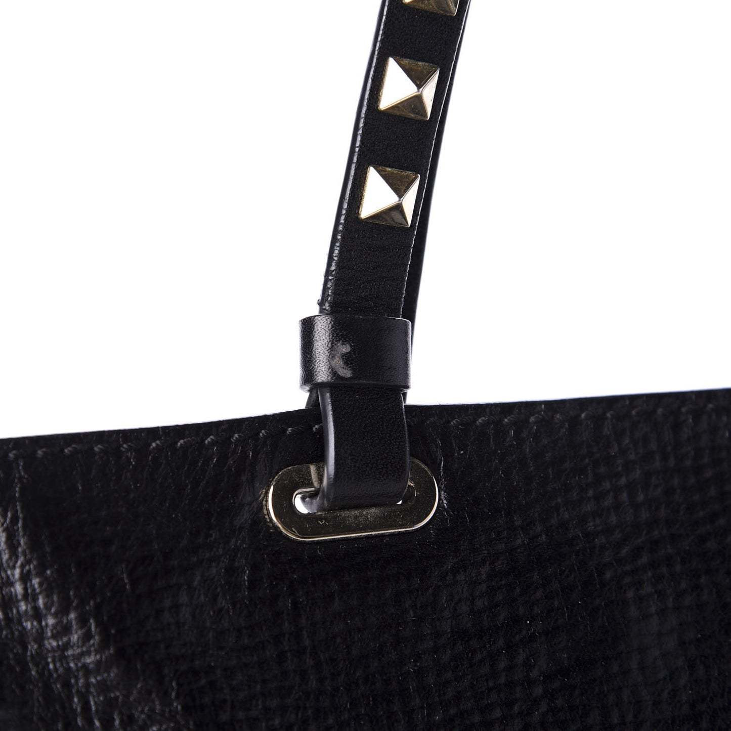 Textured Calfskin Medium Rockstud Tote Black