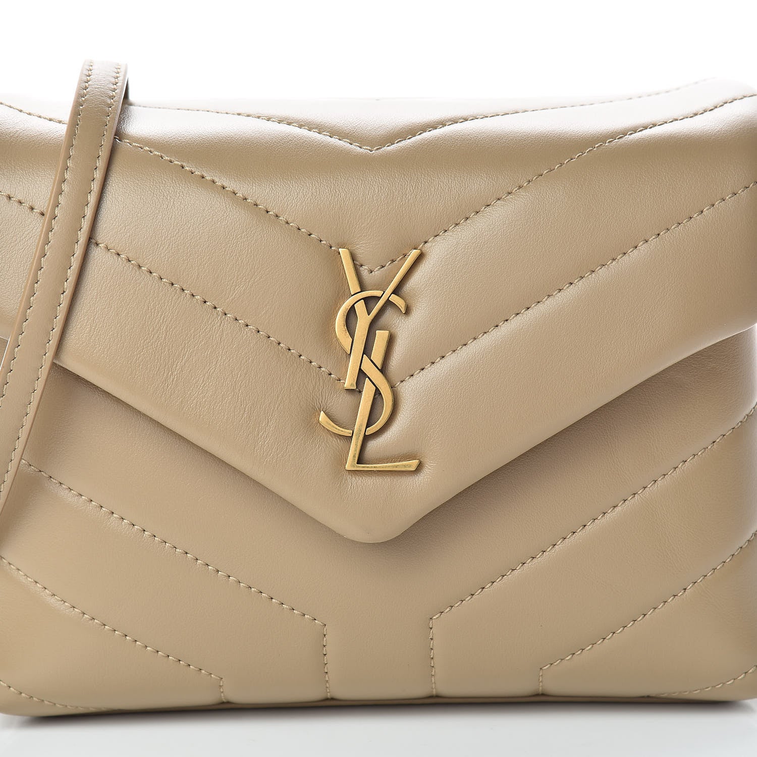 Saint Laurent Calfskin Y Quilted Monogram Toy Loulou Crossbody Bag Latte 8 of 11