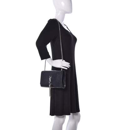 Saint Laurent Calfskin Crocodile Embossed Medium Classic Monogram Kate Tassel Satchel Blue Sapphire 2 of 8