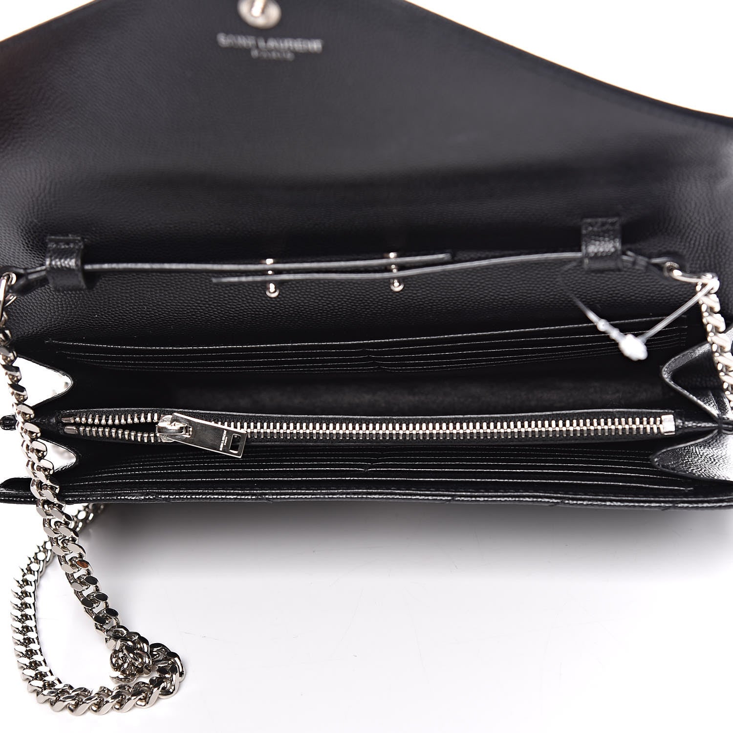 Saint Laurent Grain De Poudre Matelasse Chevron Monogram Chain Wallet Black 5 of 10