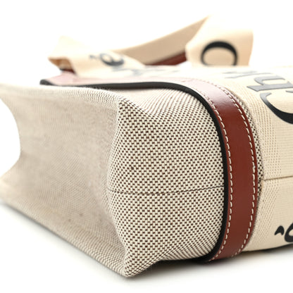 Chloe Cotton Calfskin Small Woody Ribbon Tote With Strap White Brown 9 of 10