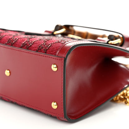 Gucci New Canvas Charisma Calfskin Crystal GG Monogram Mini Diana Tote Bag New Cherry Red 9 of 10