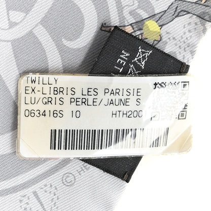 Hermes Silk Ex-Libris Les Parisie Twilly Gris Perle Jaune Soufre 3 of 6