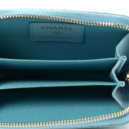 Chanel Lambskin Quilted Zip Around Coin Purse Wallet Light Blue 5 of 12