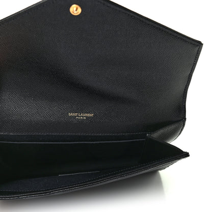 Saint Laurent Grain De Poudre Matelasse Chevron Monogram Envelope Clutch Black 5 of 7
