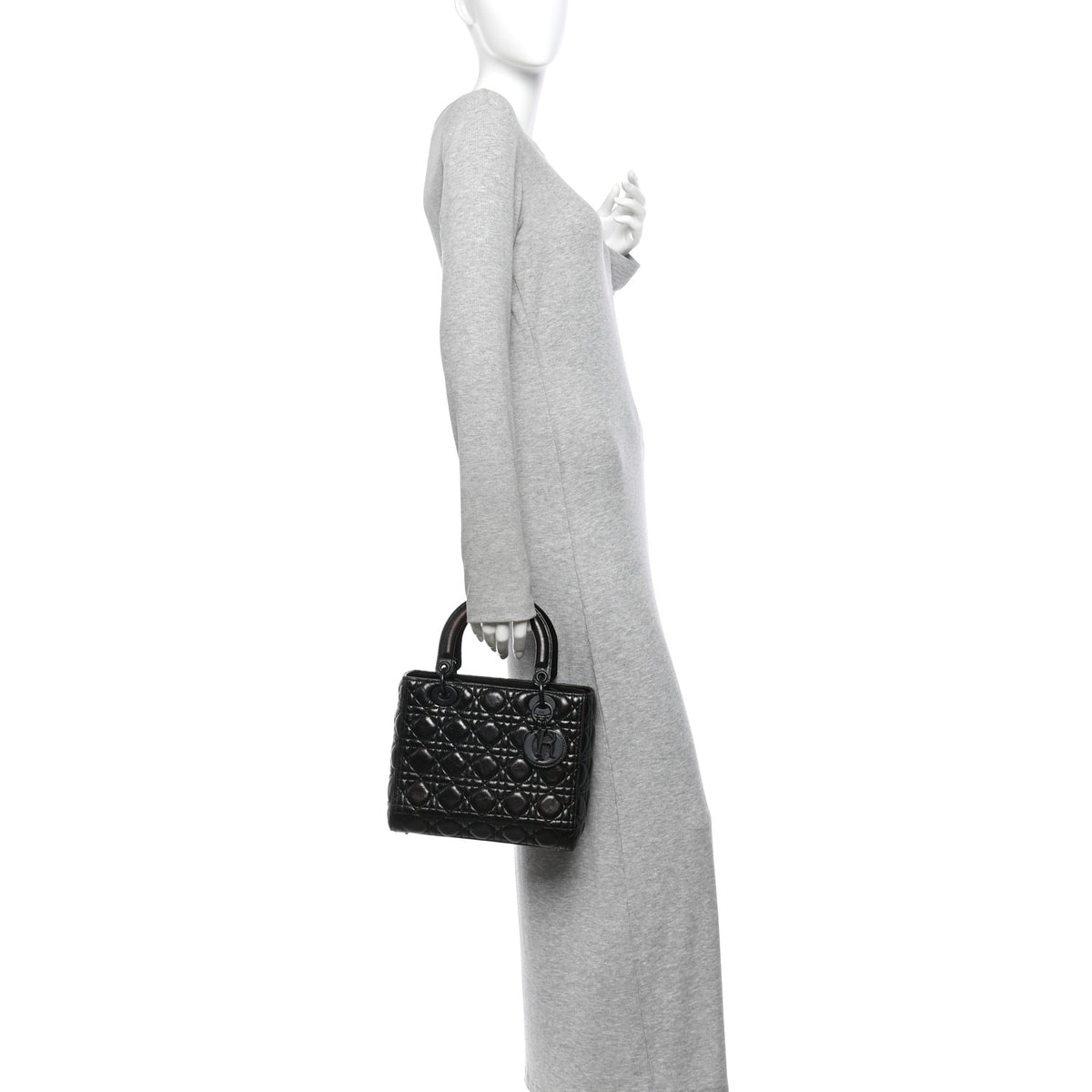Crinkled Calfskin Cannage Medium Lady Dior Black