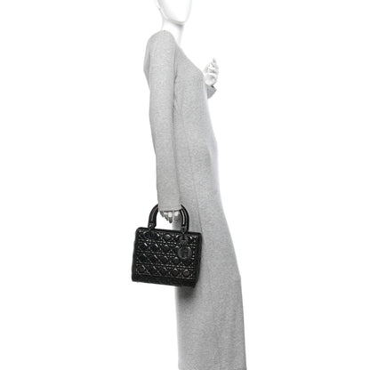 Christian Dior Crinkled Calfskin Cannage Medium Lady Dior Black 2 of 15