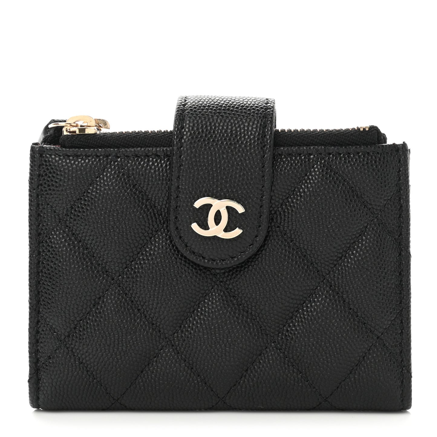 Caviar Quilted Compact Zipped Pocket Wallet Black