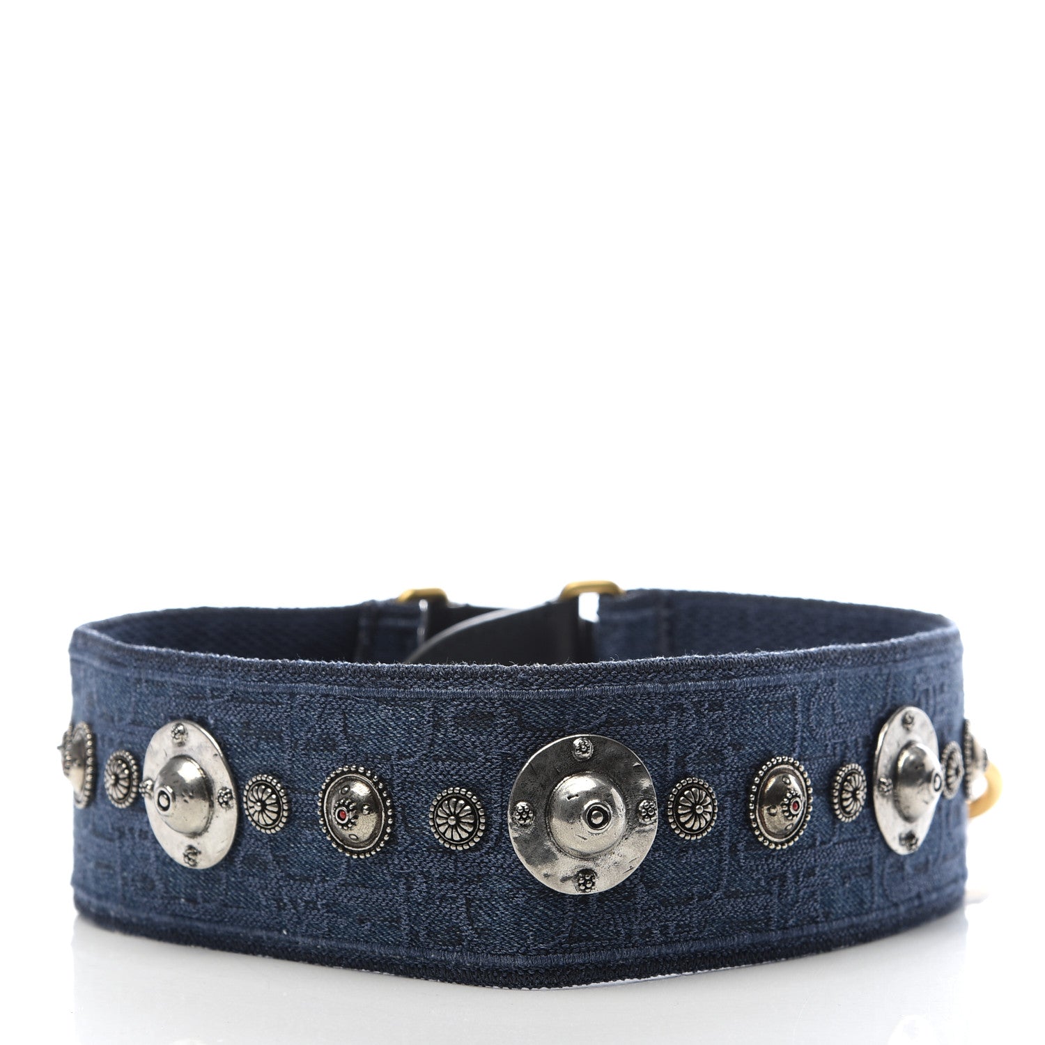 Christian Dior Oblique Studded Shoulder Strap Blue 2 of 4