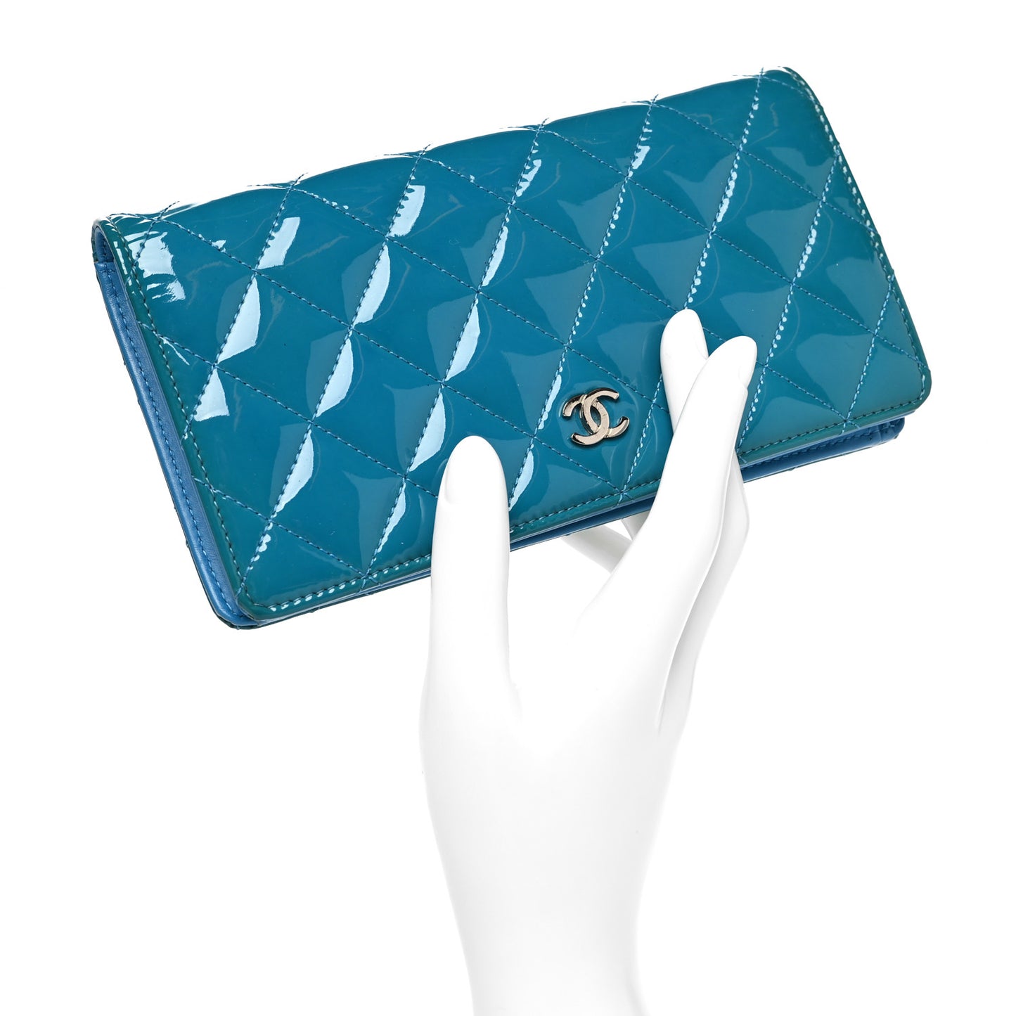 Patent Calfskin Quilted Yen Wallet Blue