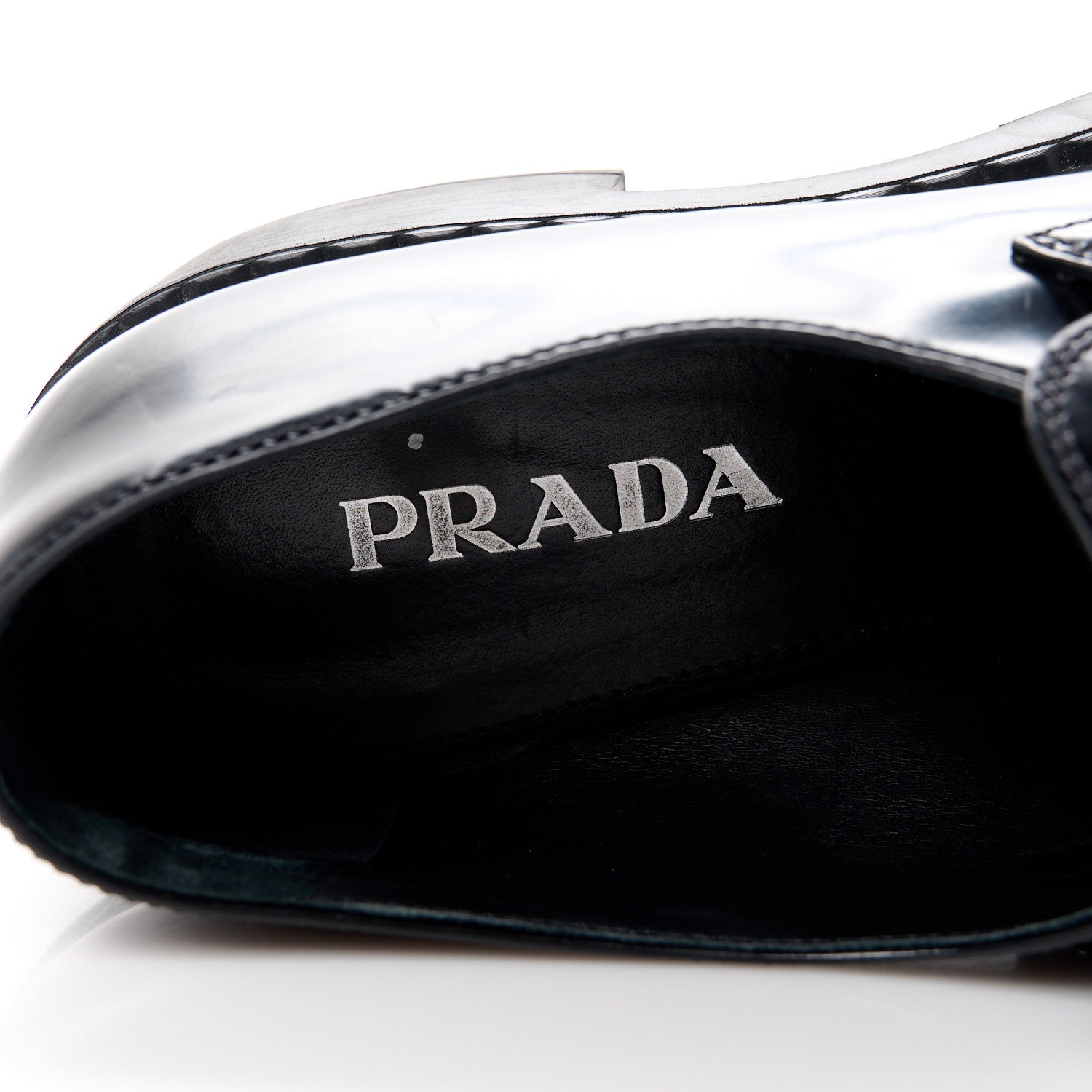 Prada Spazzolato Metal Triangle Logo 50mm Loafers 40.5 Black 7 of 11