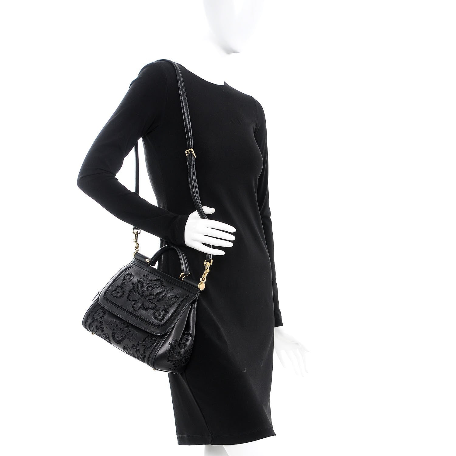 Dolce & Gabbana Calfskin Medium Embroidered Laser Cut Miss Sicily Satchel Black 2 of 8