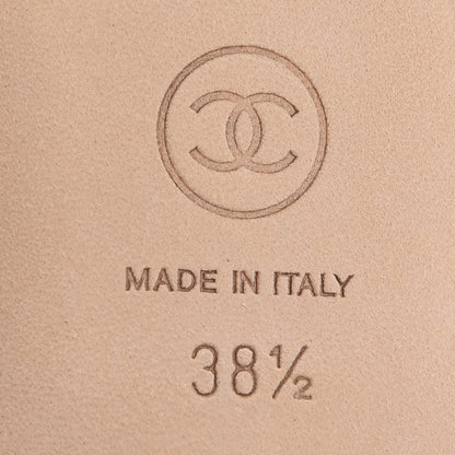 Chanel Satin Cap Toe CC Flats 38.5 Beige Black 6 of 8