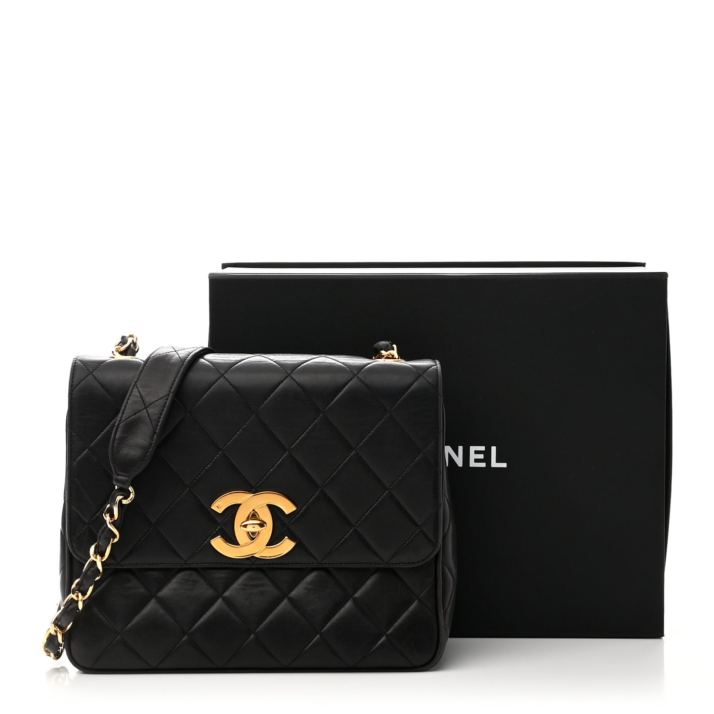 Lambskin Quilted Mini Square Flap Bag Black