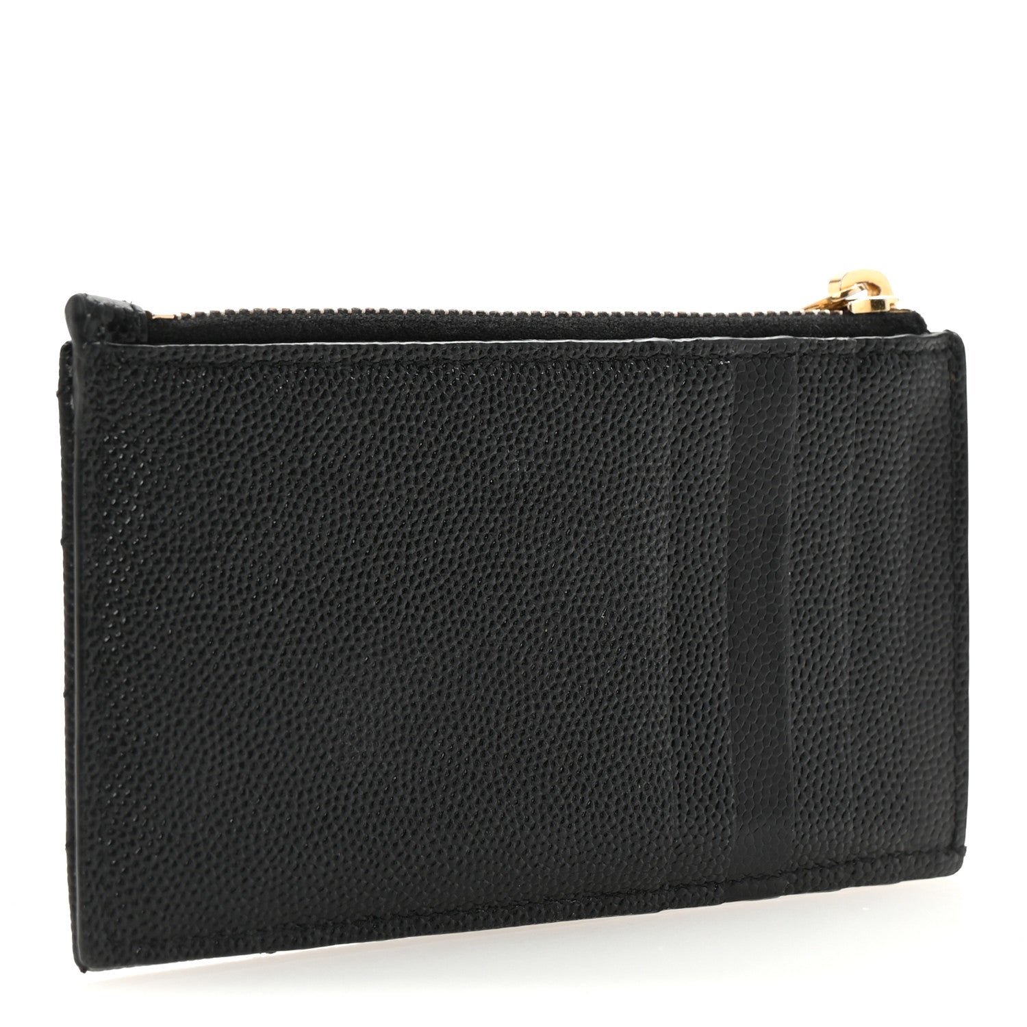 Saint Laurent Grain De Poudre Matelasse Chevron Monogram Fragments Zippered Card Case Black 3 of 6