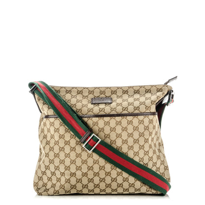Gucci Monogram Web Medium Flat Messenger Bag Brown 1 of 12