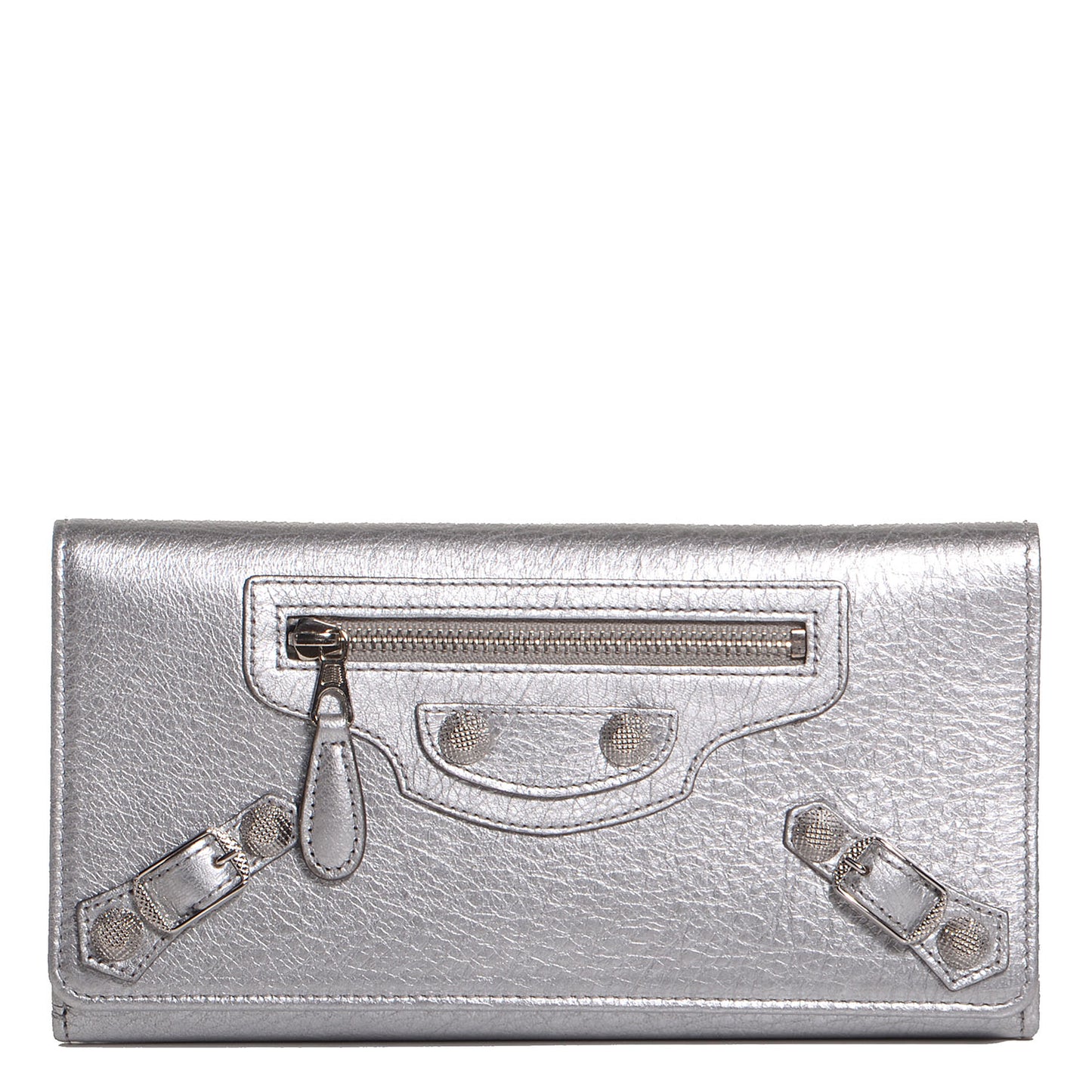 Agneau Giant 12 Silver Hardware Money Wallet Gris Aluminum