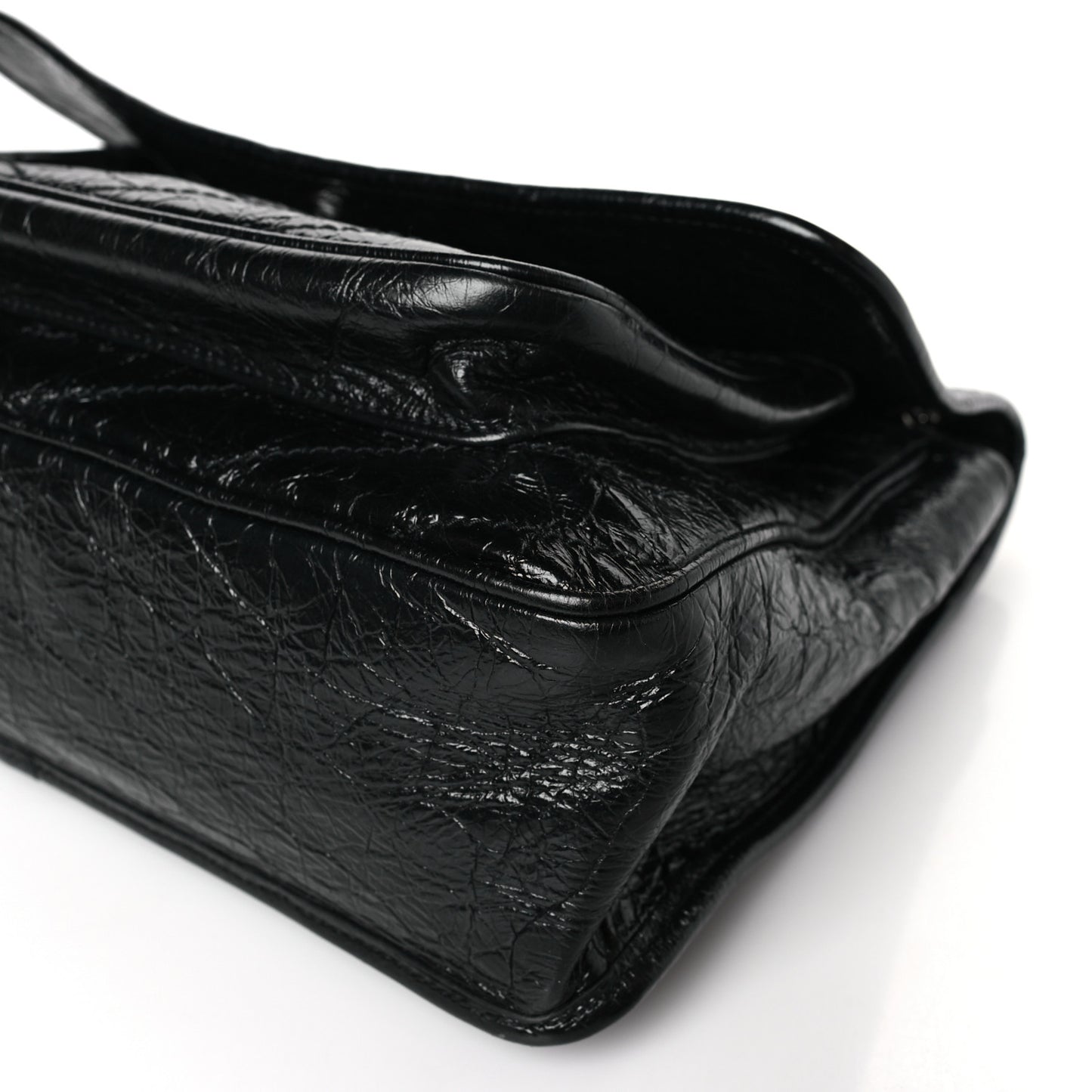 Crinkled Calfskin Matelasse Monogram Large Niki Chain Satchel Black