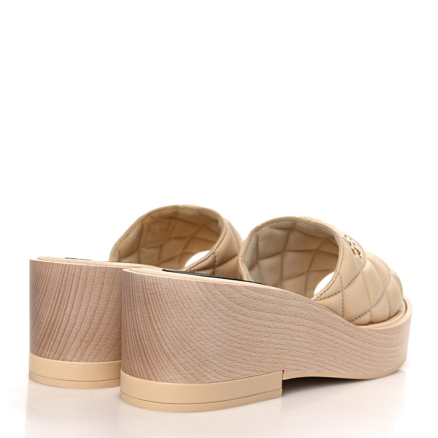 Lambskin Quilted CC Slip On Platform Sandals 39 Beige