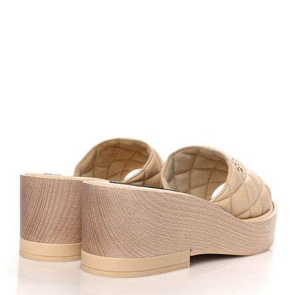 Chanel Lambskin Quilted CC Slip On Platform Sandals 39 Beige 4 of 8