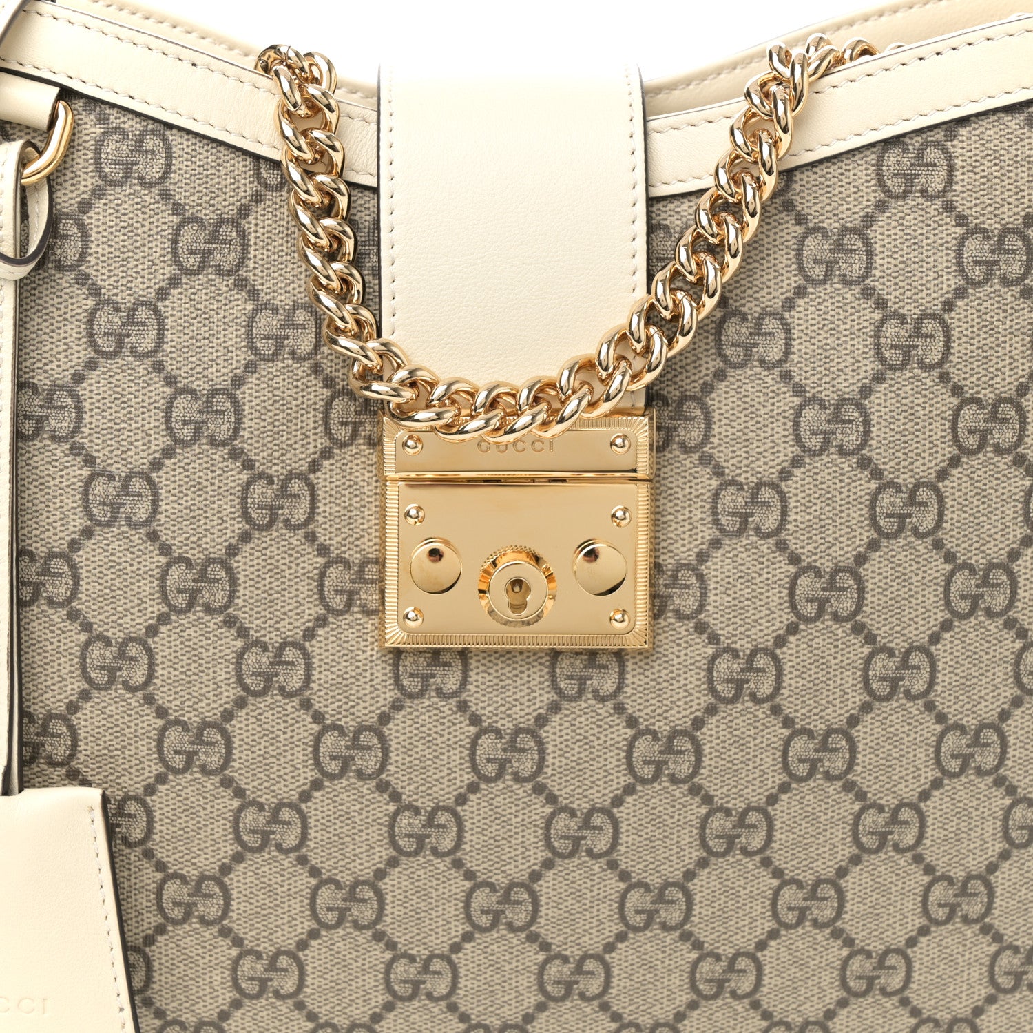 Gucci GG Supreme Monogram Moon Calfskin Medium Padlock Shoulder Bag Beige Ebony Mystic White 8 of 10