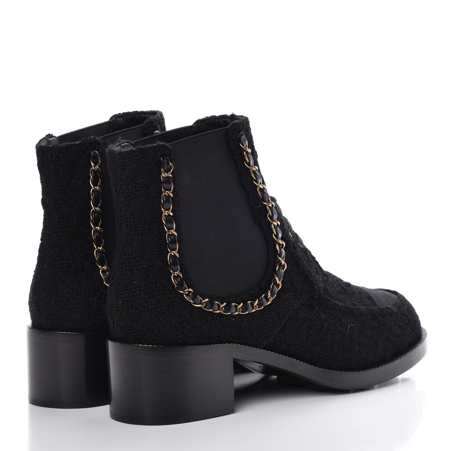 Tweed Calfskin Chain Lace Up Boots 39.5 Black