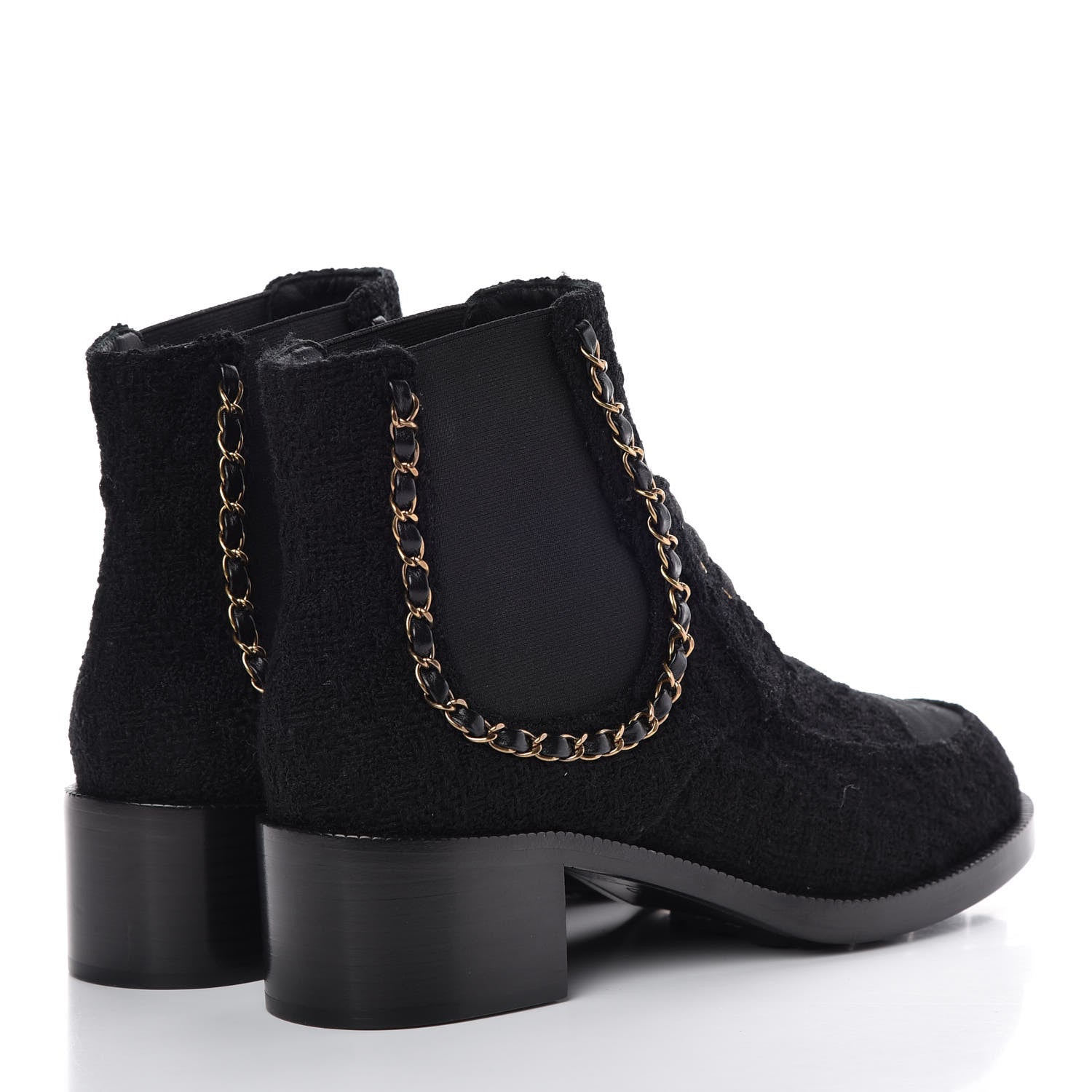 Chanel Tweed Calfskin Chain Lace Up Boots 39.5 Black 4 of 10