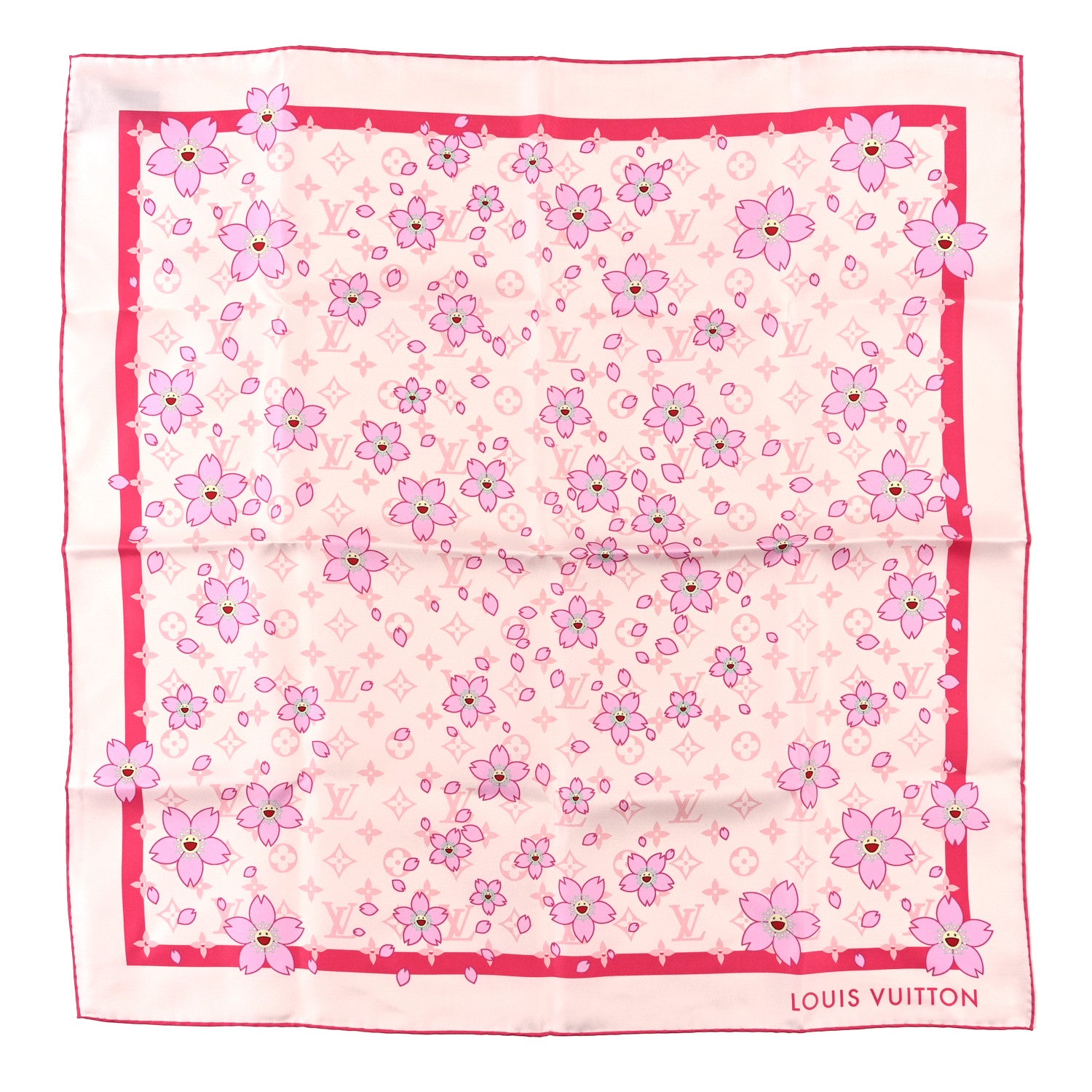 Louis Vuitton LV X TM Silk Monogram Cherry Blossom Square 70 Scarf Pink 1 of 3