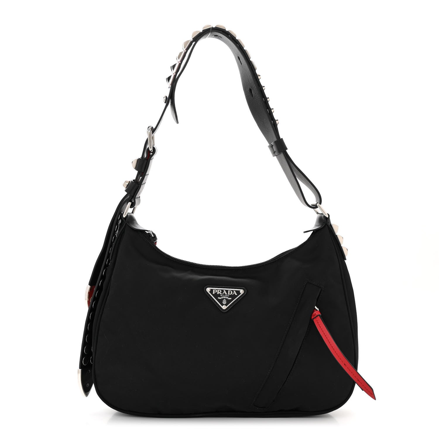 Prada Tessuto Nylon Studded New Vela Hobo Black Fuoco 1 of 10