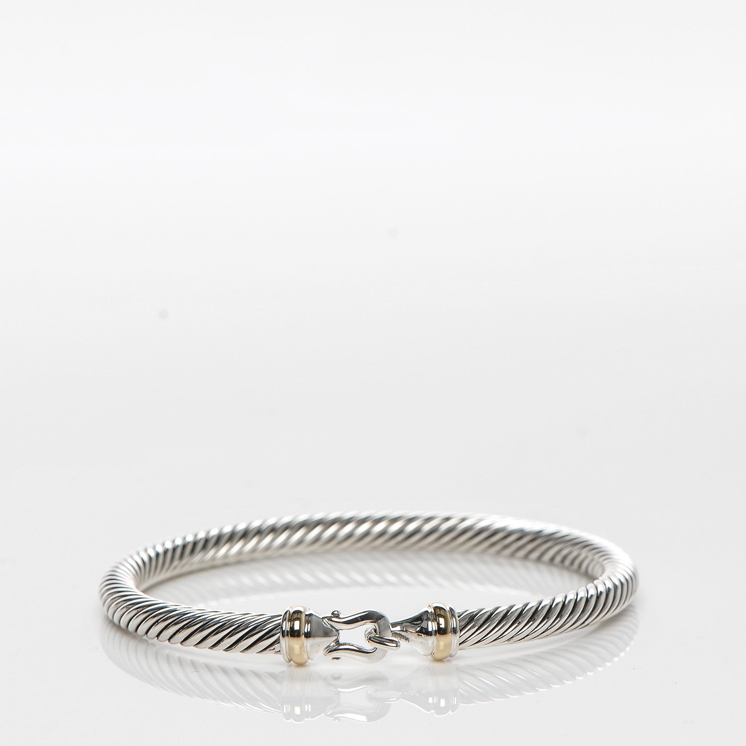 David Yurman Sterling Silver 18K Yellow Gold 5mm Cable Classic Buckle Bracelet 4 of 4