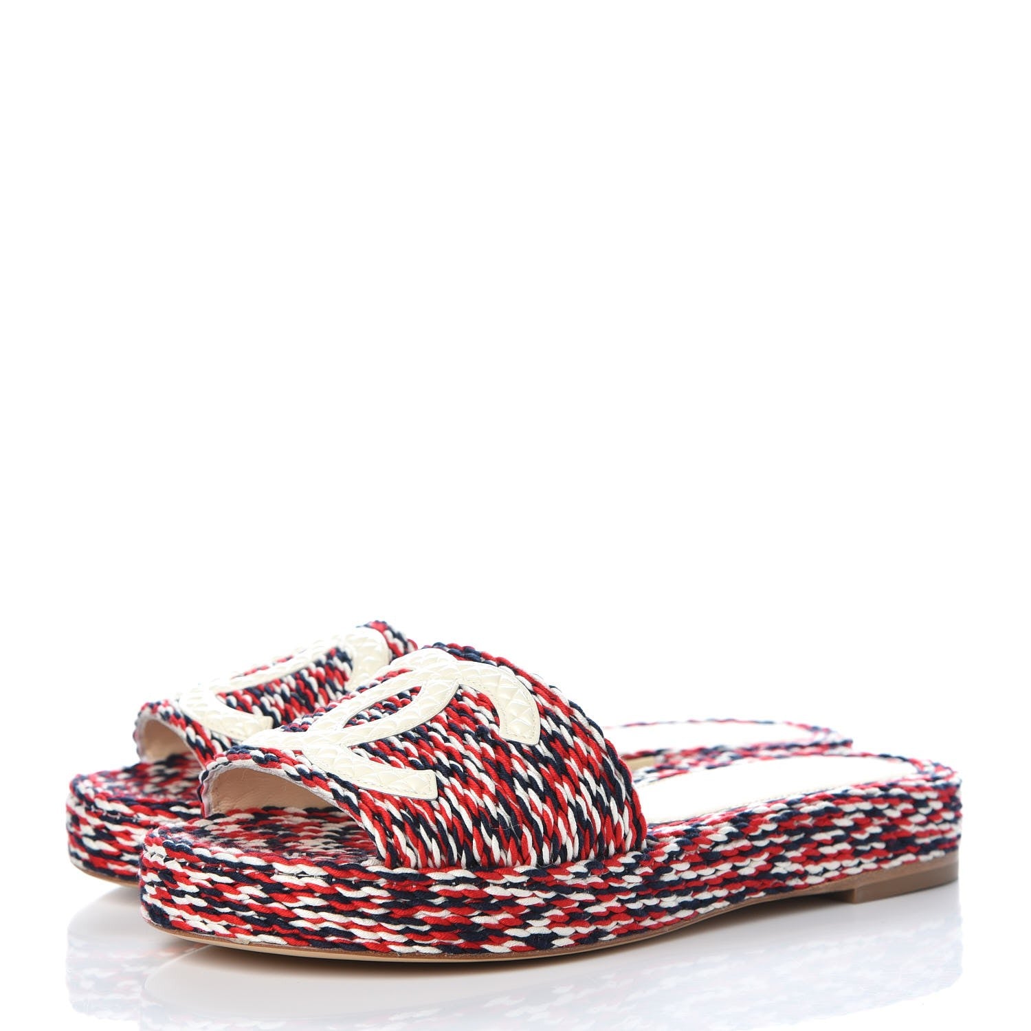 Chanel Cord CC Espadrille Slip On Sandals 36 Red Blue White 3 of 9