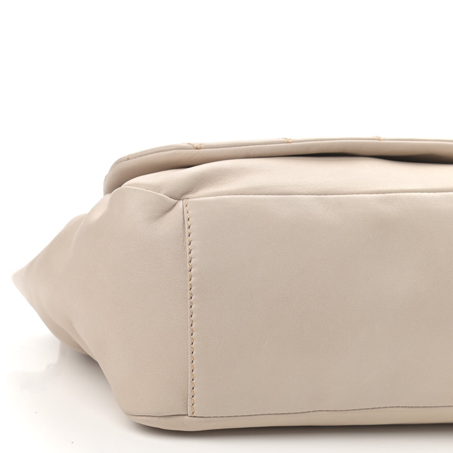 Lambskin Contrast Stitch Surpique Accordion Flap Beige