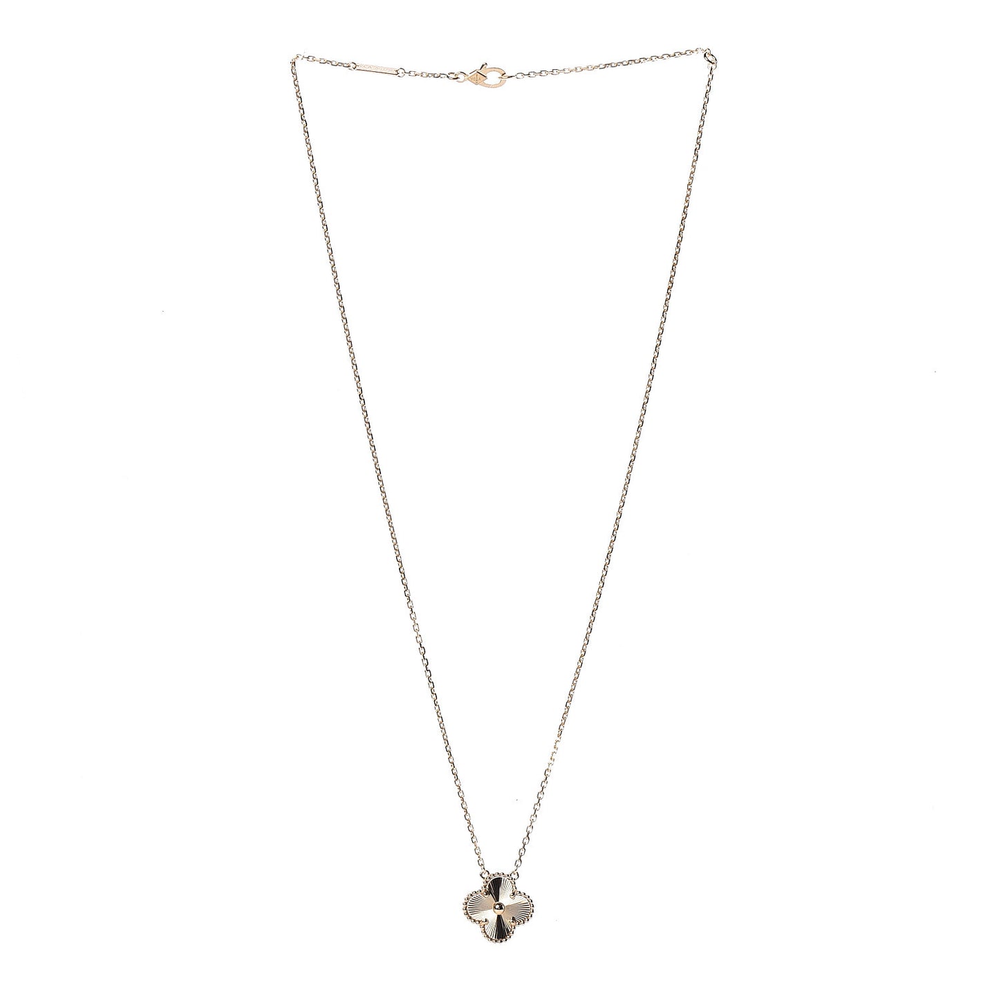 18K Yellow Gold Guilloche Vintage Alhambra Pendant Necklace
