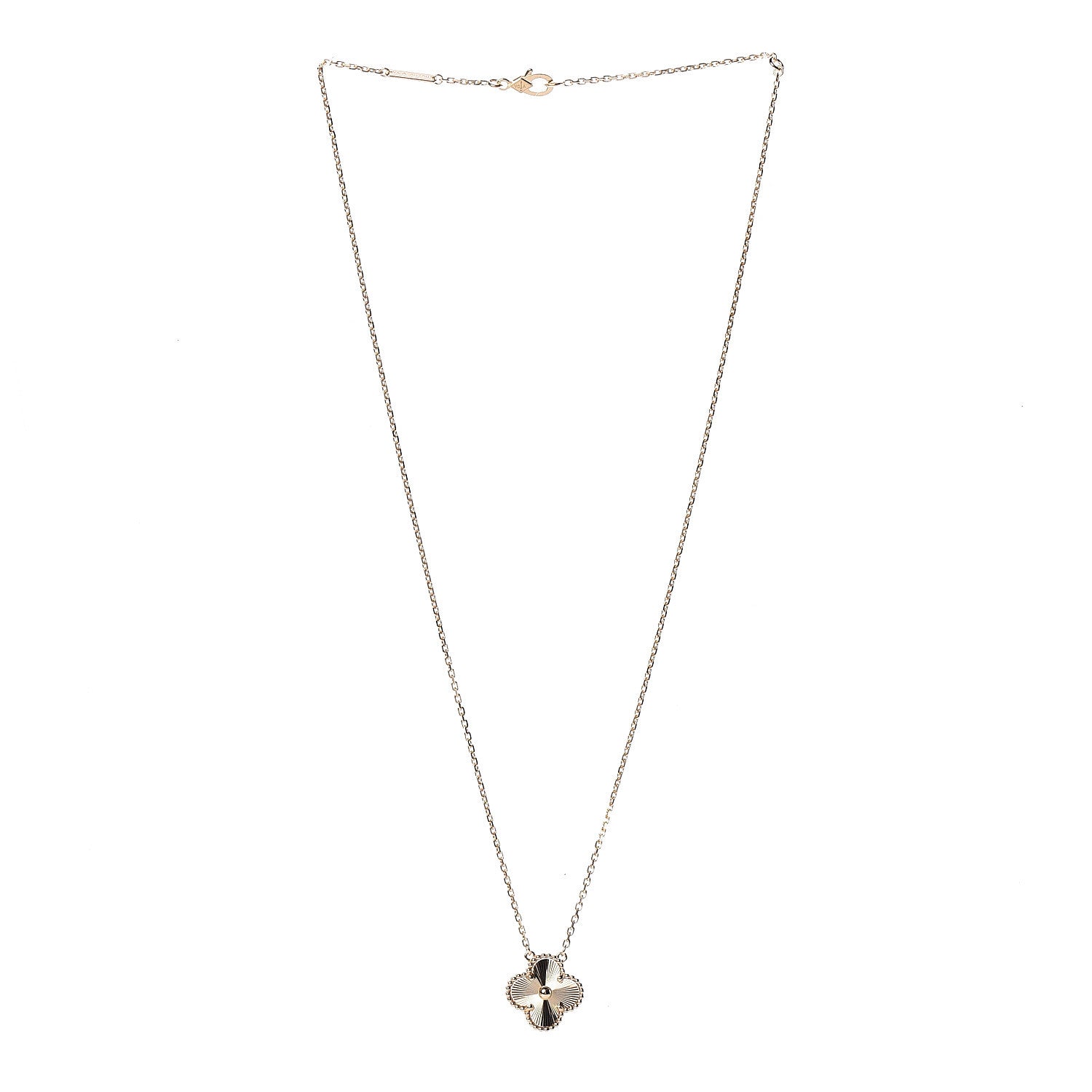 Van Cleef & Arpels 18K Yellow Gold Guilloche Vintage Alhambra Pendant Necklace 3 of 8