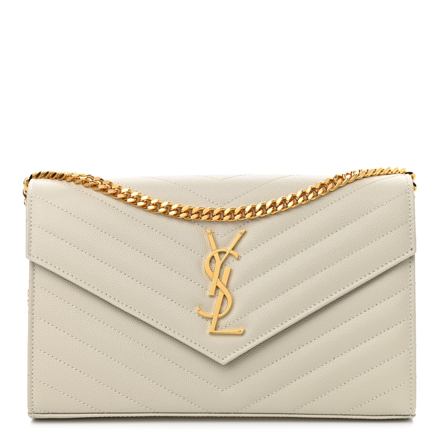 Grain De Poudre Matelasse Chevron Monogram Chain Wallet Crema Soft