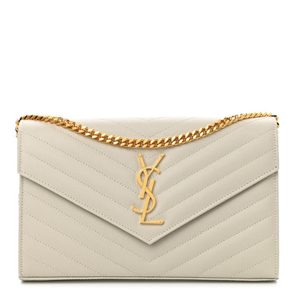 Saint Laurent Grain De Poudre Matelasse Chevron Monogram Chain Wallet Crema Soft 1 of 10